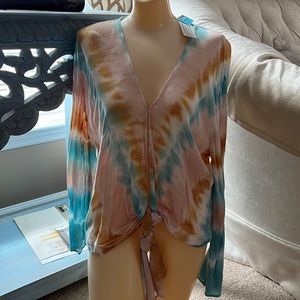 NWT young fabulous & broke tie dye pastel tie front top XS